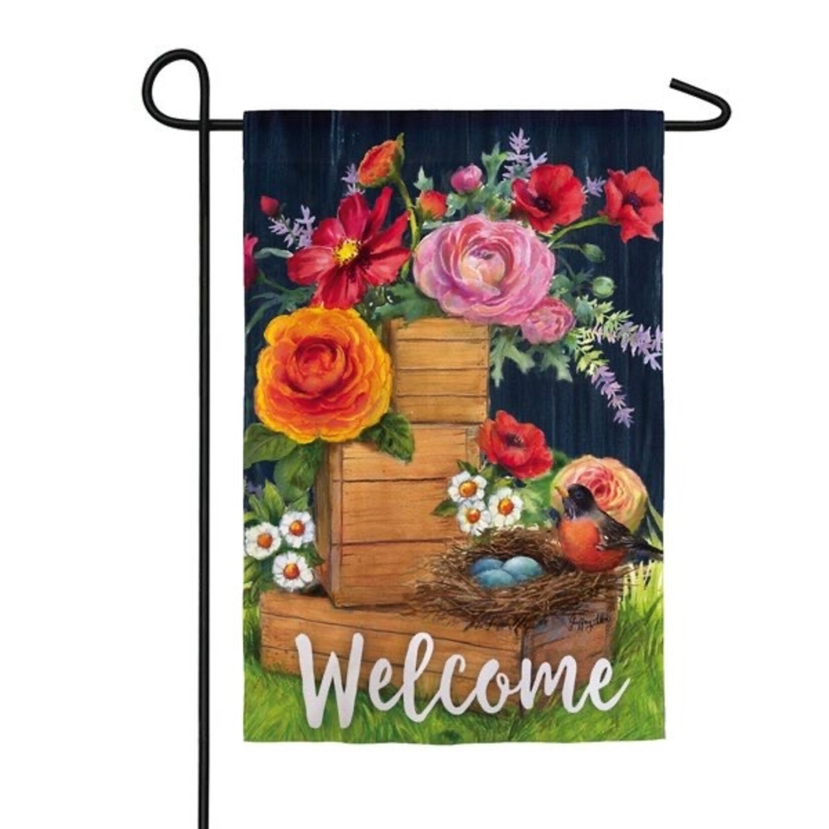 Evergreen Vintage Wood Boxes & Robin Garden Flag