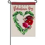 Evergreen Valentine’s Floral Heart Wreath Garden Flag