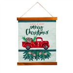 Evergreen Red Truck Wood & Fabric Wall Hanging