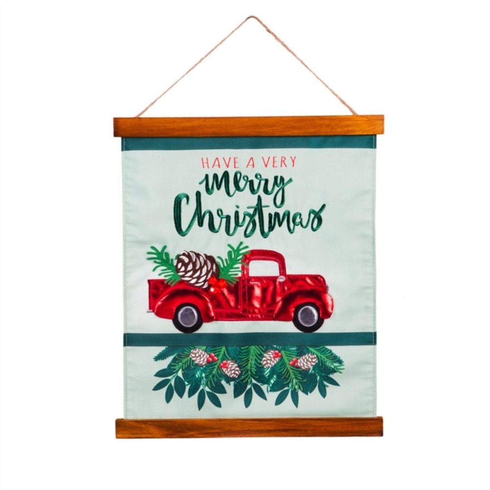 Evergreen Red Truck Wood & Fabric Wall Hanging