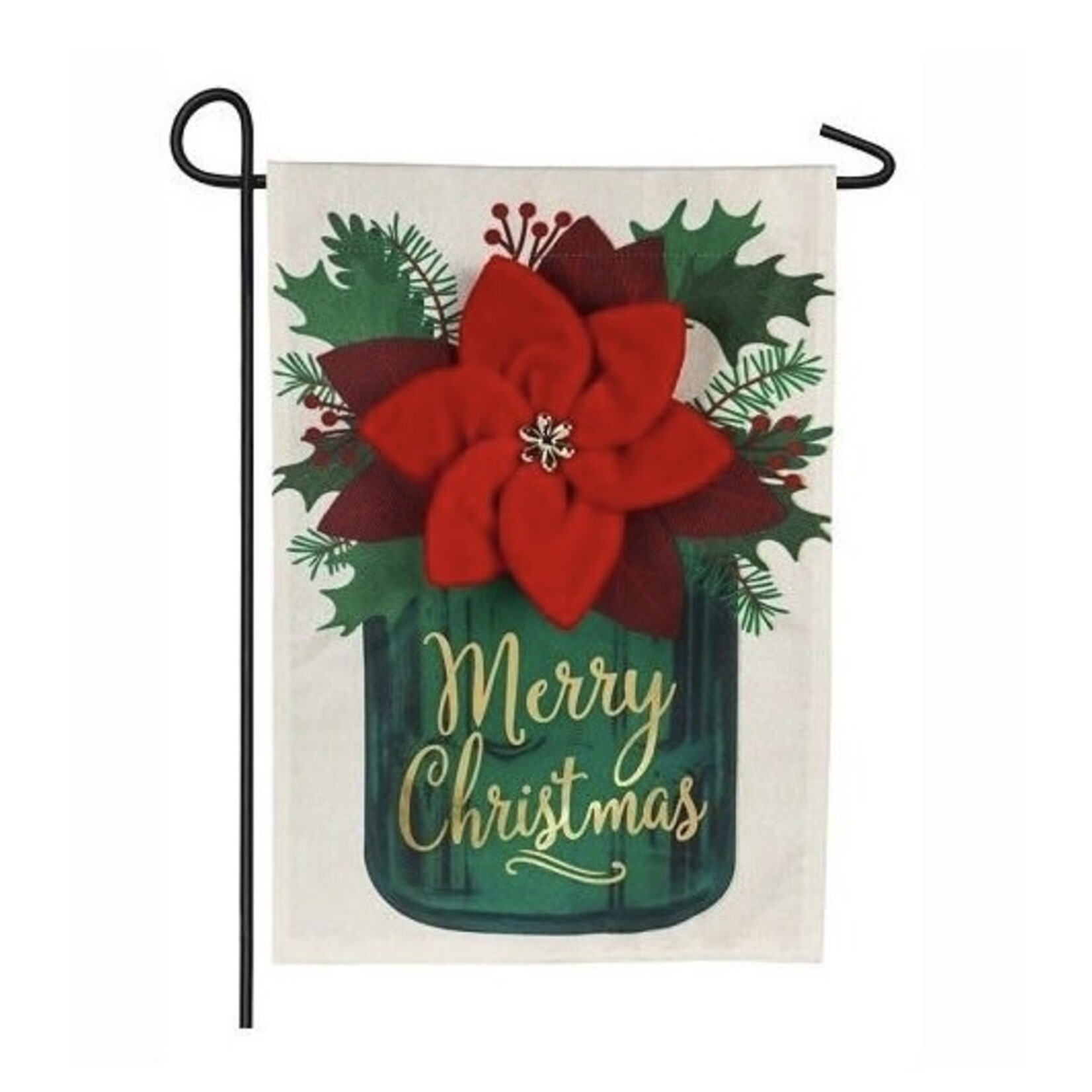 Evergreen Poinsettia Mason Jar Garden Flag