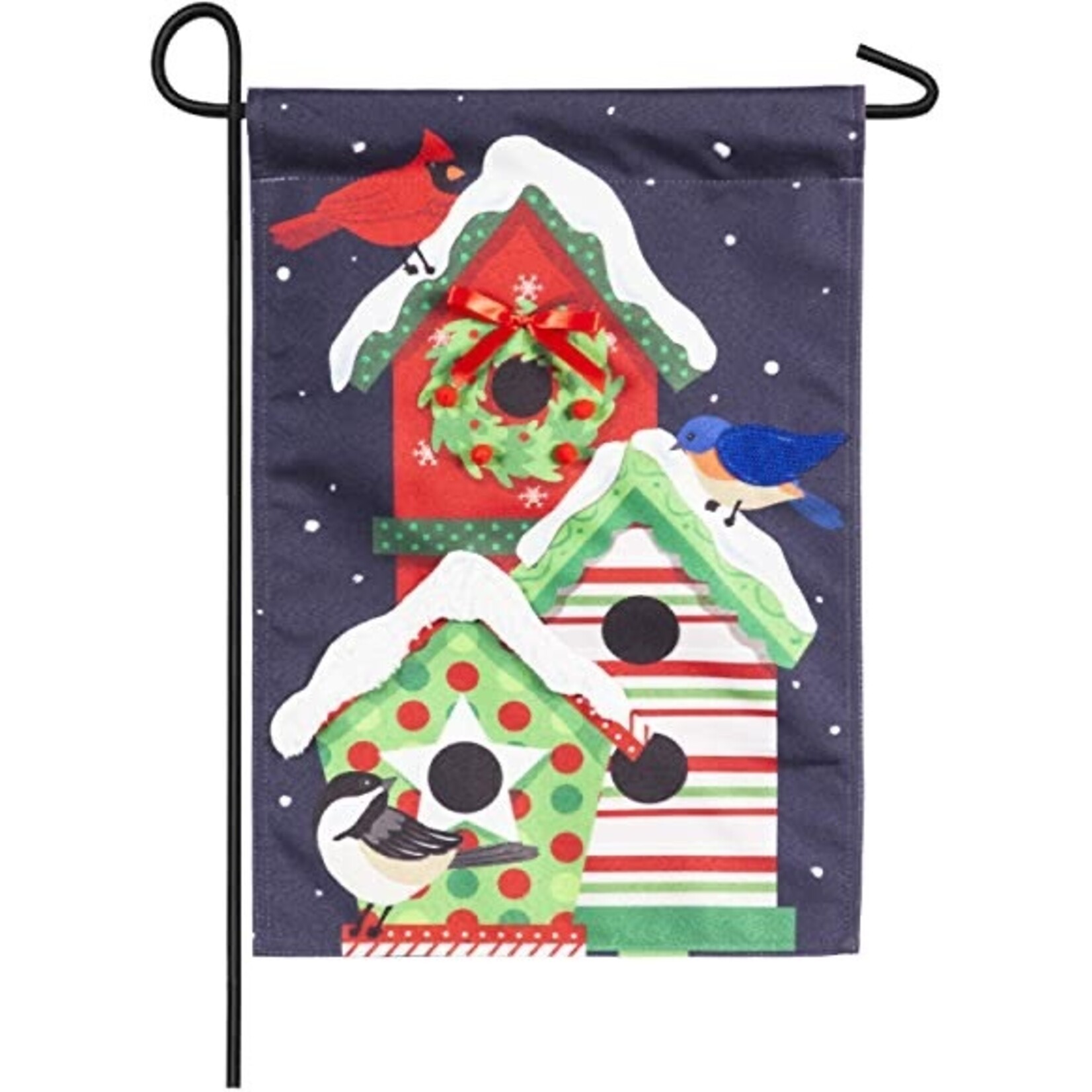 Evergreen Holiday Cheer Birdhouse Trio Garden Flag