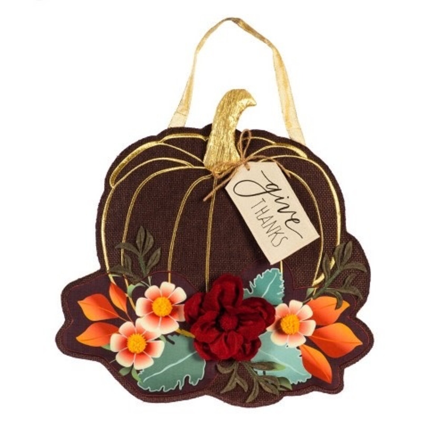 Evergreen Give Thanks Pumpkin Floral Door Decor