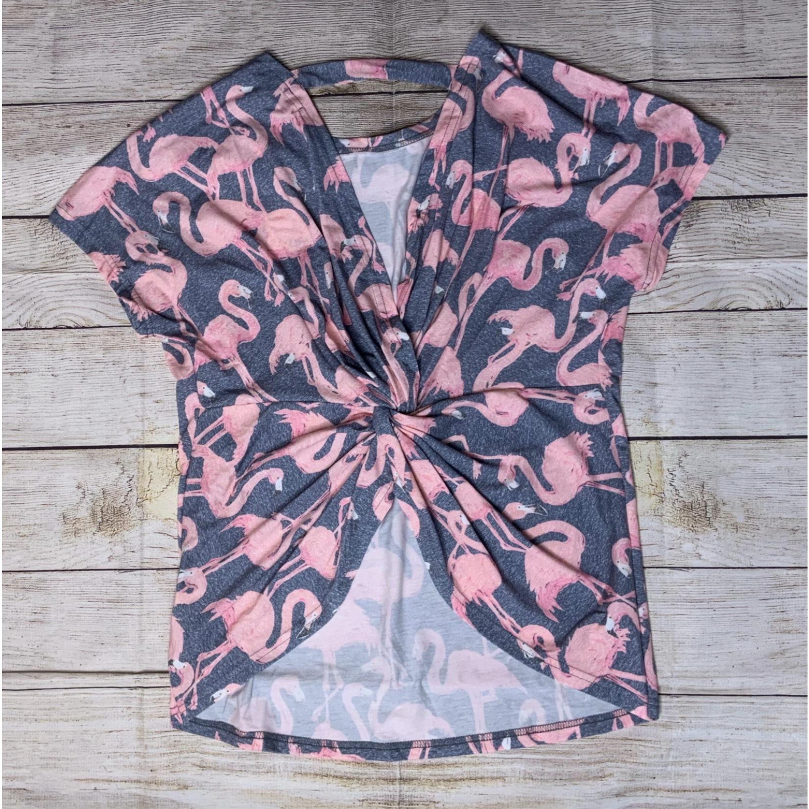 Simply Southern SS Flamingo Knot Back Top sz Small