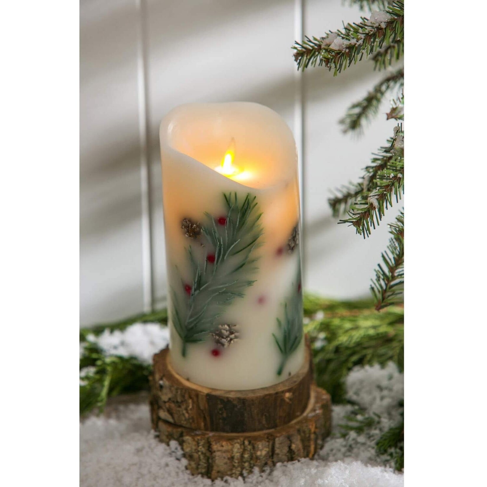 Cypress Pine Tree Branch Wax Pillar Candle