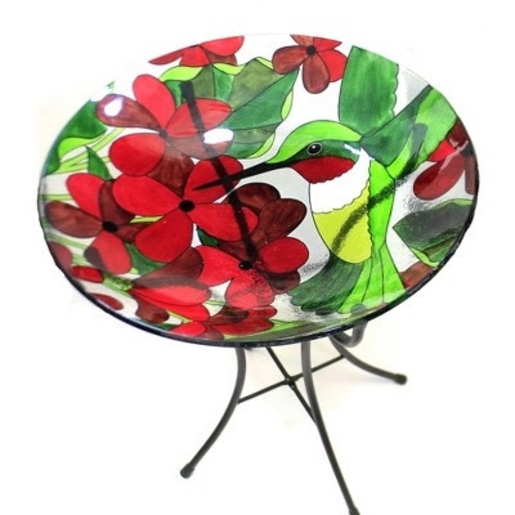 Evergreen Hummingbird Glass Bird Bath w/Stand