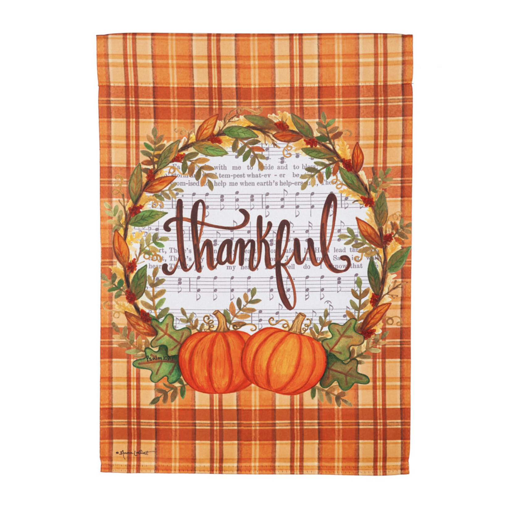 Evergreen Thankful in Plaid Garden Flag
