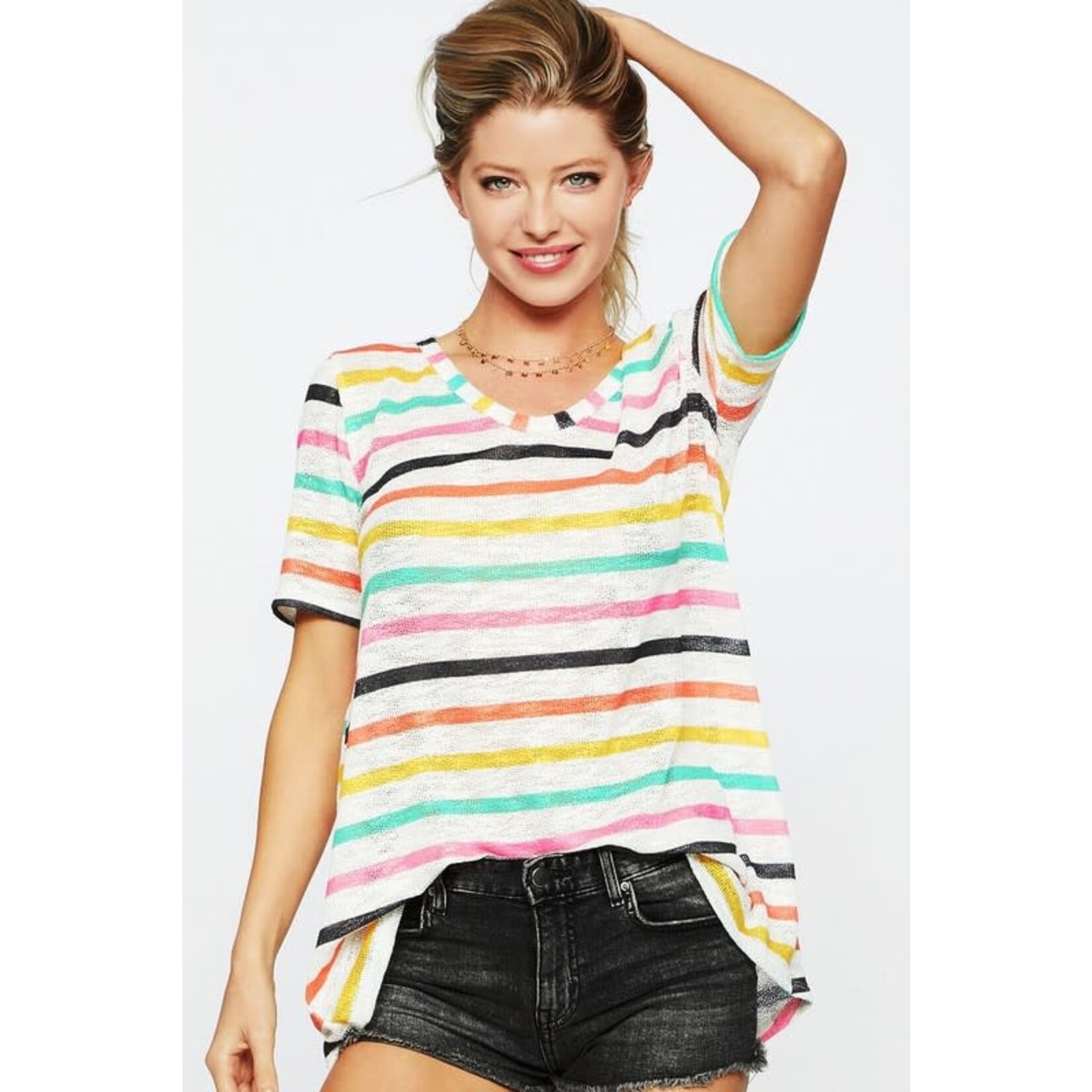 Bibi Clothing Multi Colored Striped Low Gauge Knit Top Size Medium