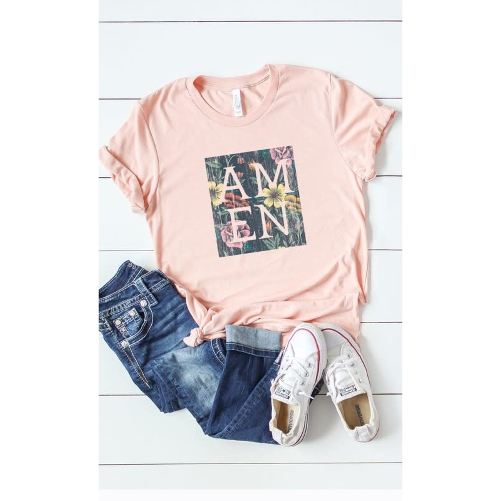Kissed Apparel Amen Floral Block Graphic Tee sz Small
