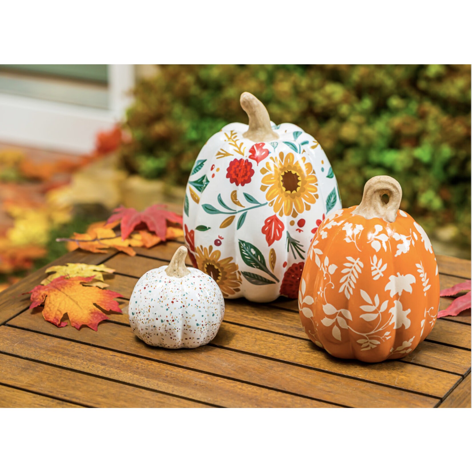 Evergreen Autumn Blooms Ceramic Pumpkins