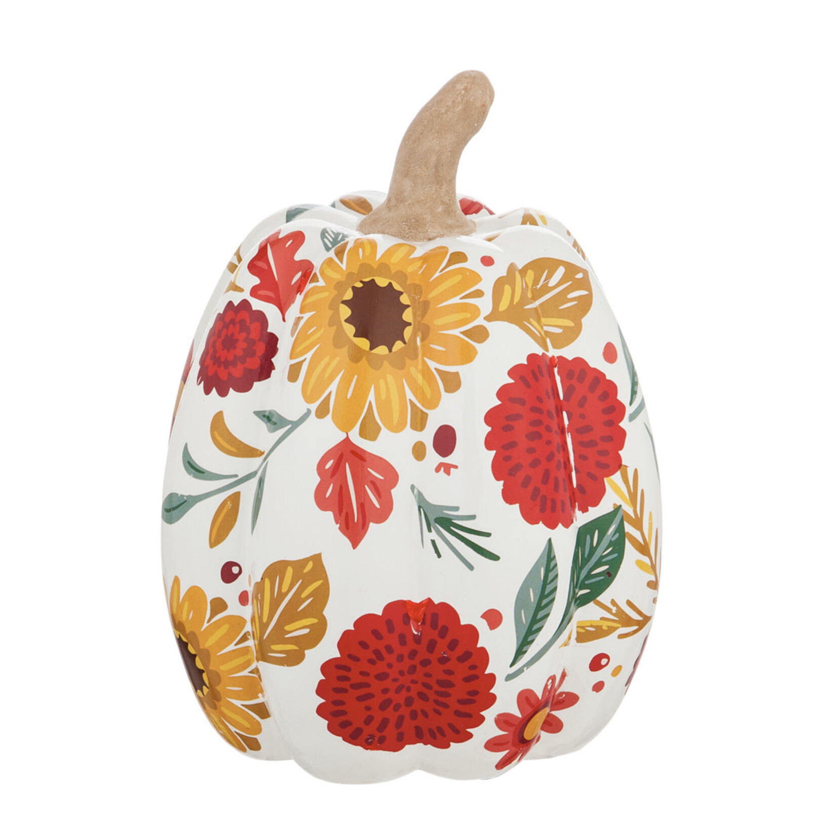 Evergreen Autumn Blooms Ceramic Pumpkin