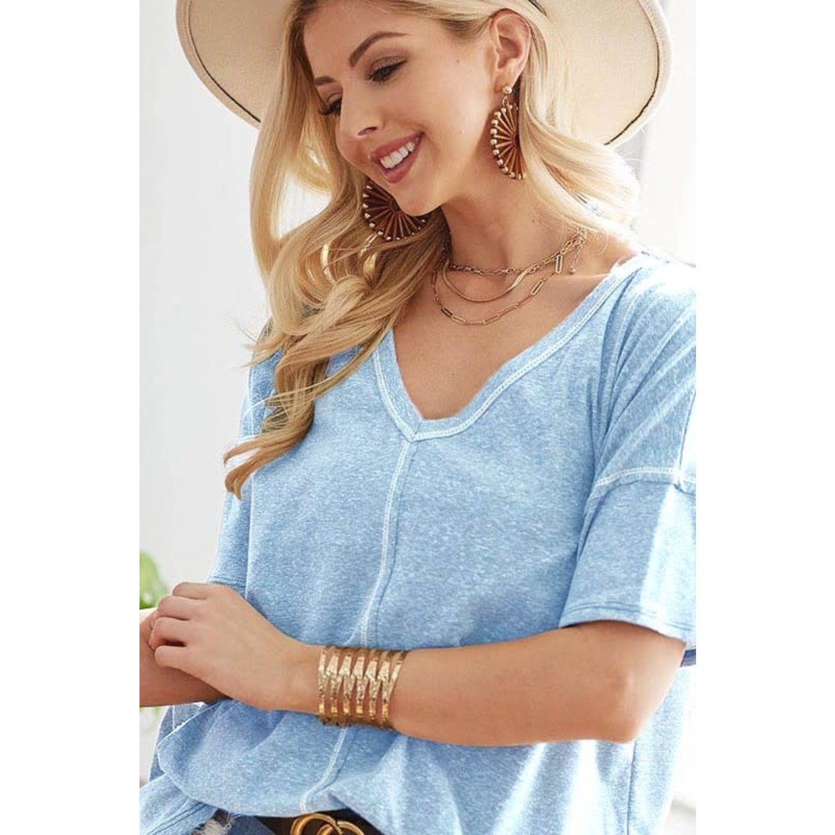 Bibi Clothing Bibi Triblend Knit with Reverse Out Stitching Detail Top