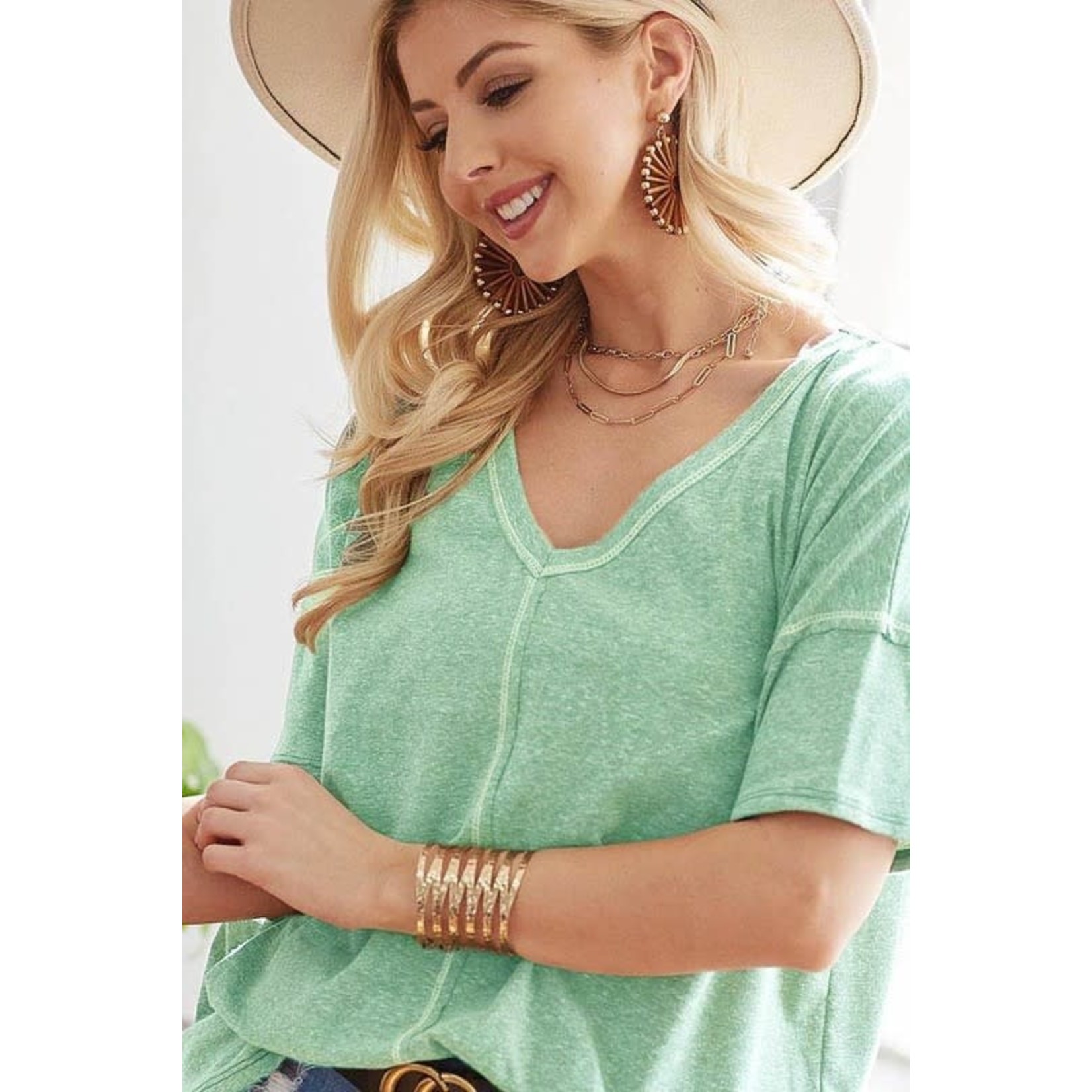 Bibi Clothing Bibi Triblend Knit with Reverse Out Stitching Detail Top