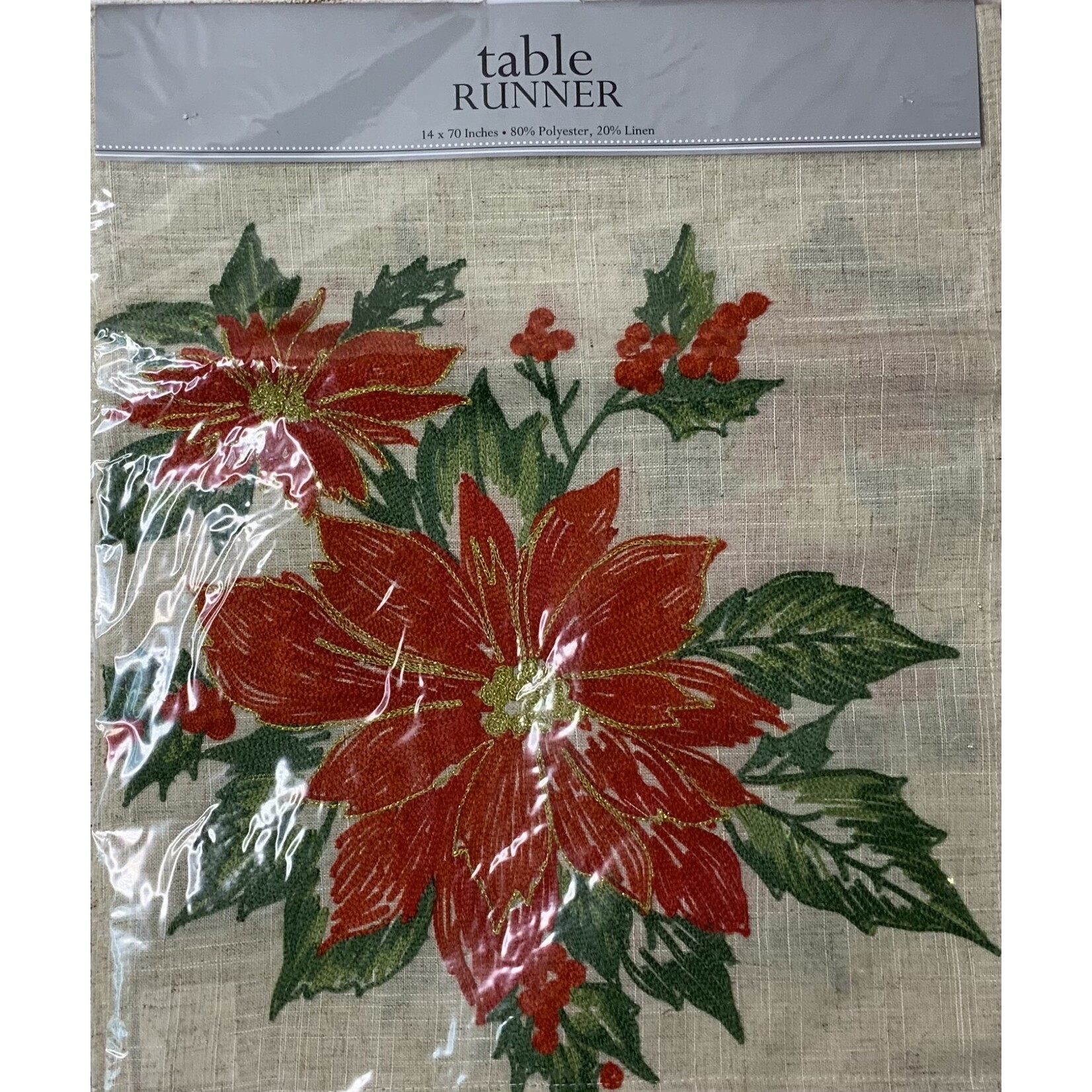 Design Imports Poinsettia Holly Embellished Runner, 14x70