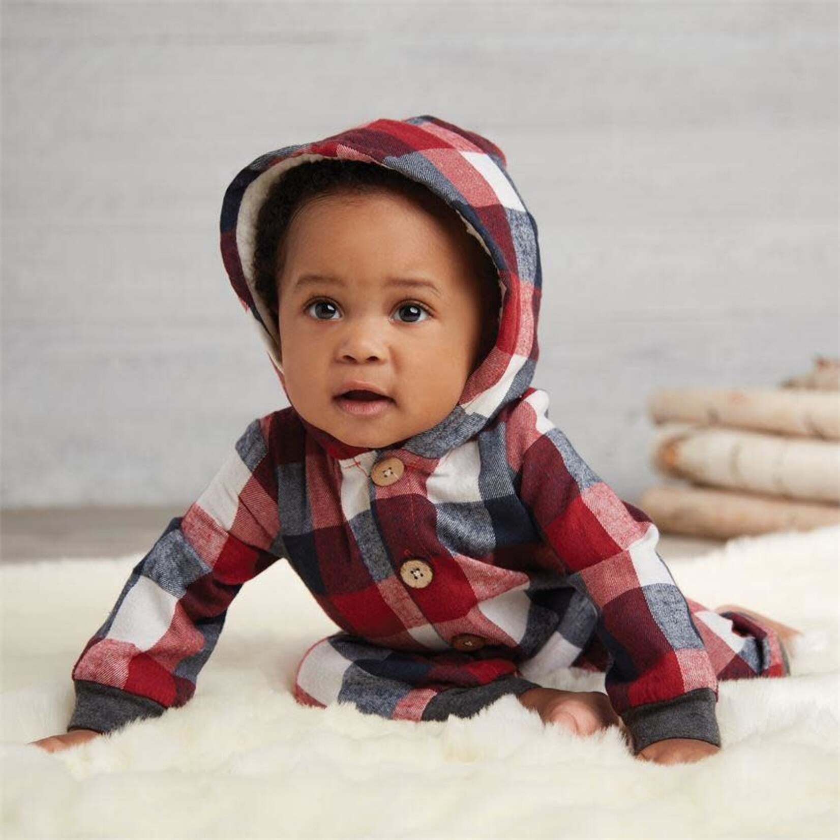 Mudpie Buffalo Check Hooded Onesie