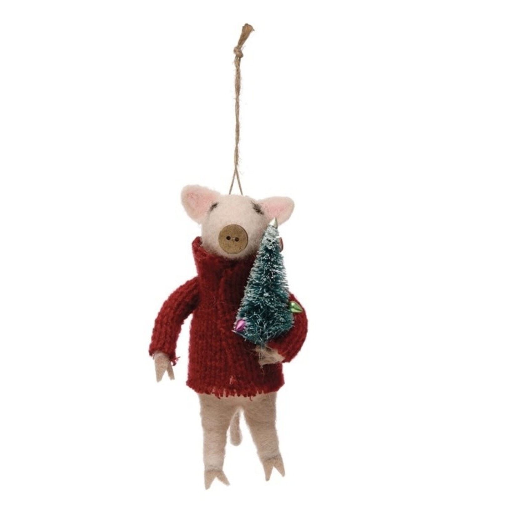Creative Co-op Wool Pig Ornament