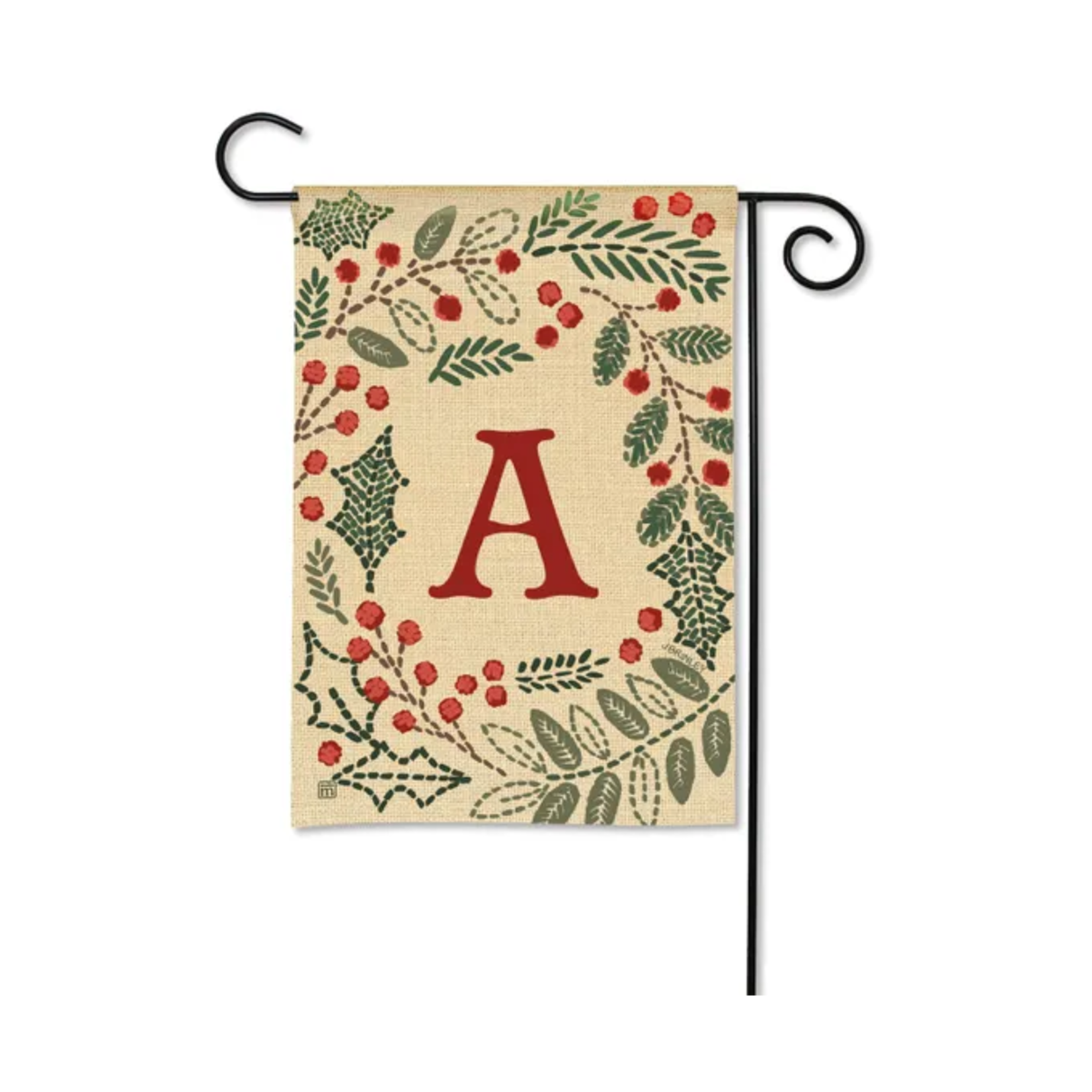 Studio M Holly Berries Monogram Garden Flag