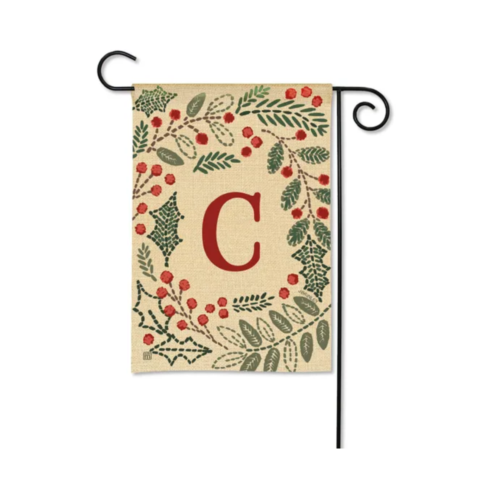 Studio M Holly Berries Monogram Garden Flag