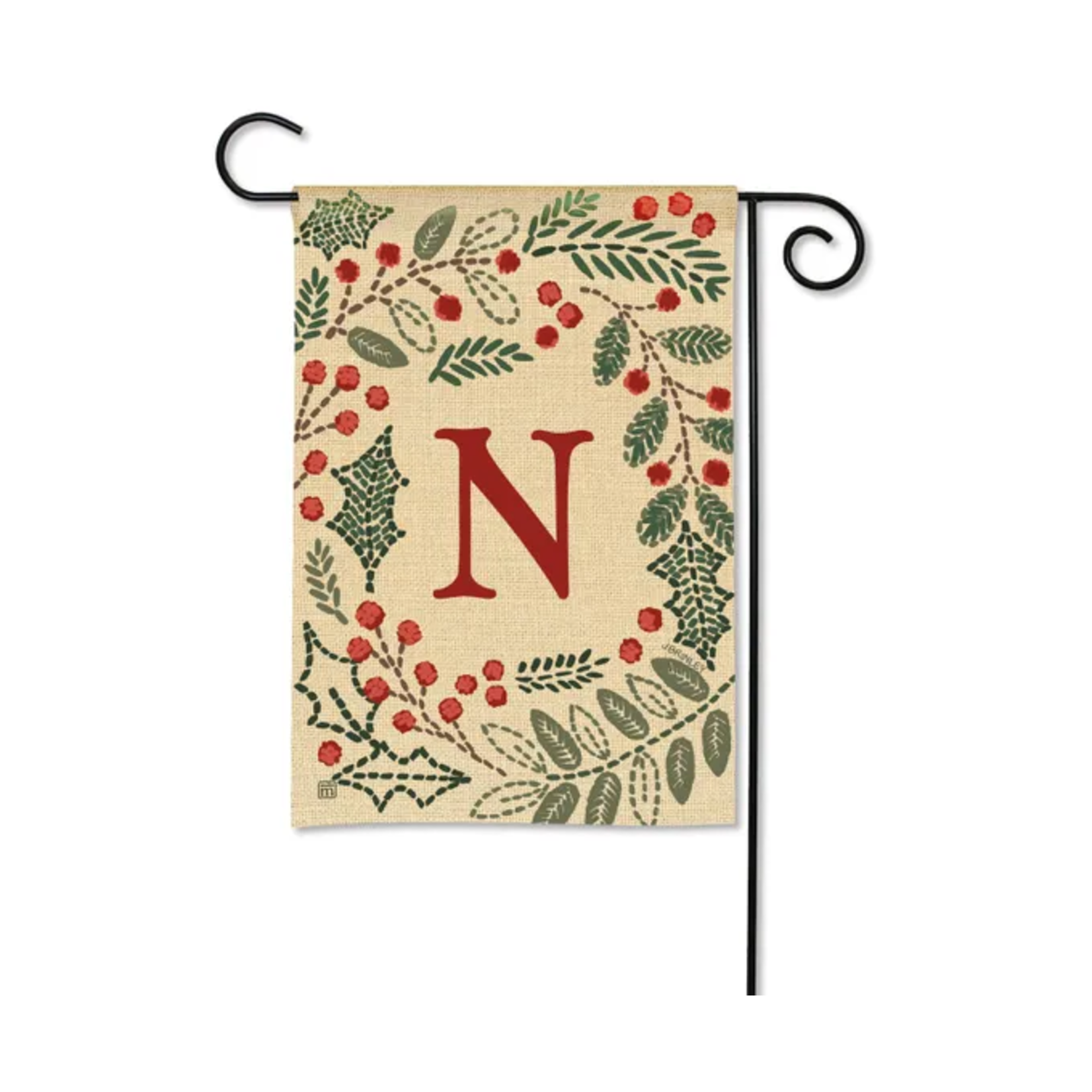 Studio M Holly Berries Monogram Garden Flag