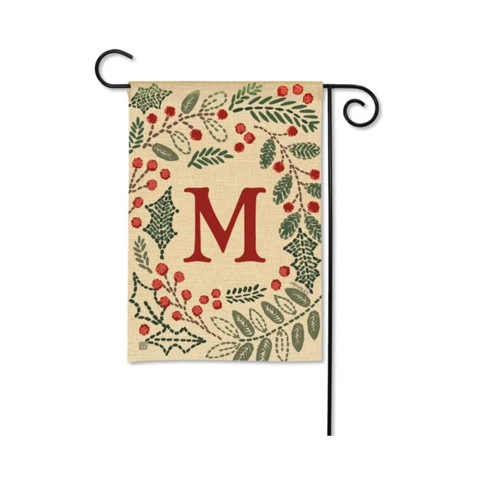 Studio M Holly Berries Monogram Garden Flag
