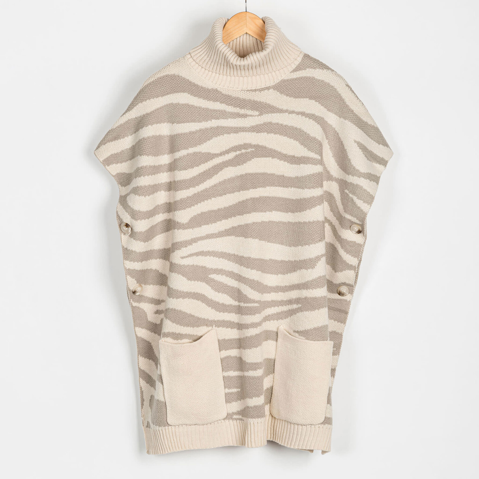 Howards Howard's Cream Tiger Turtleneck Poncho with Patch Pockets 25245