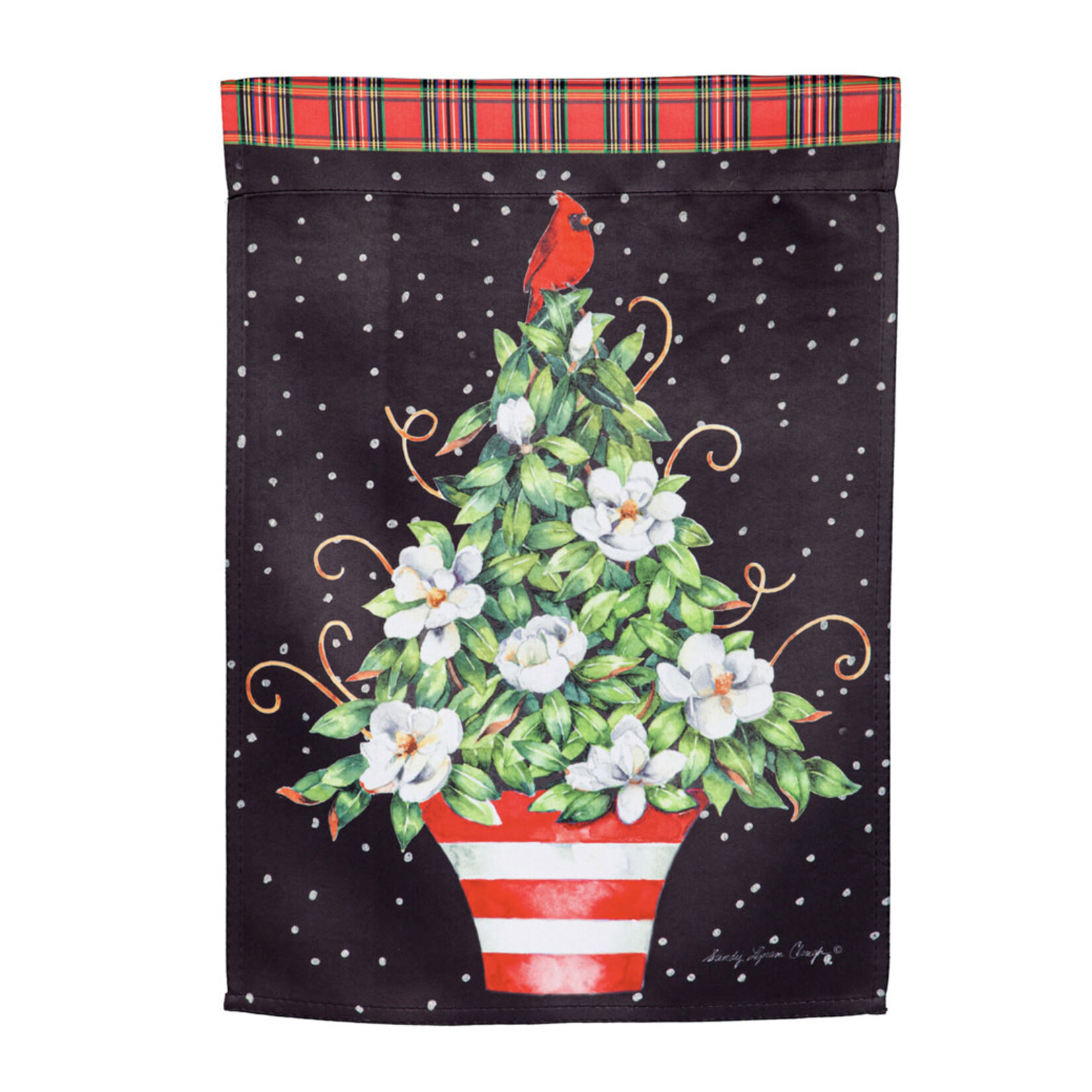 Evergreen Red Chinoiserie Topiary Garden Suede Flag