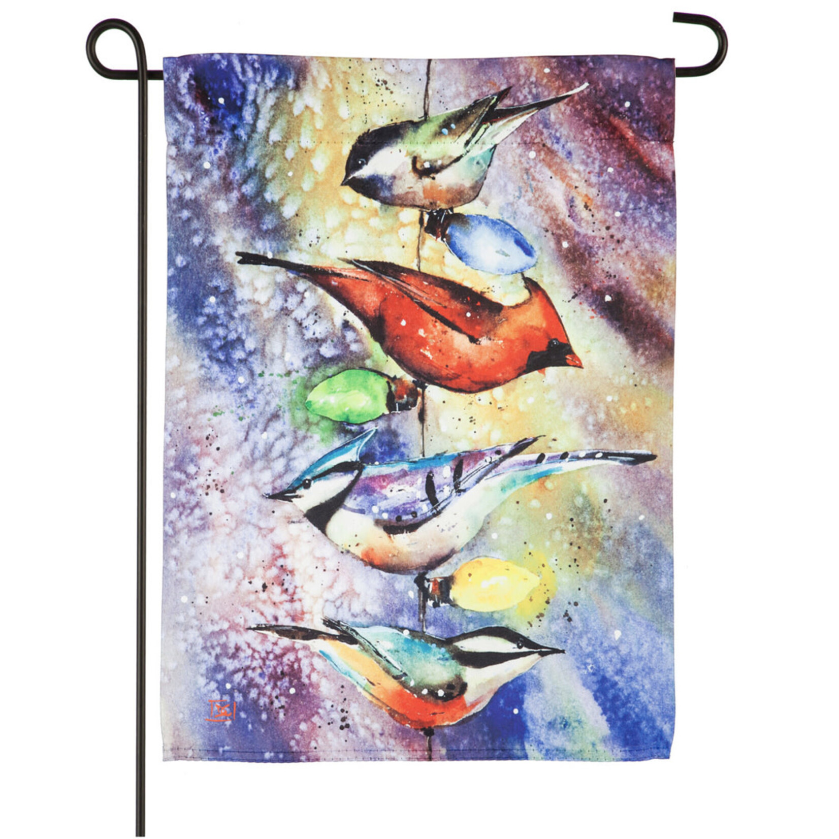 Evergreen Holiday Chirpers Garden Suede Flag