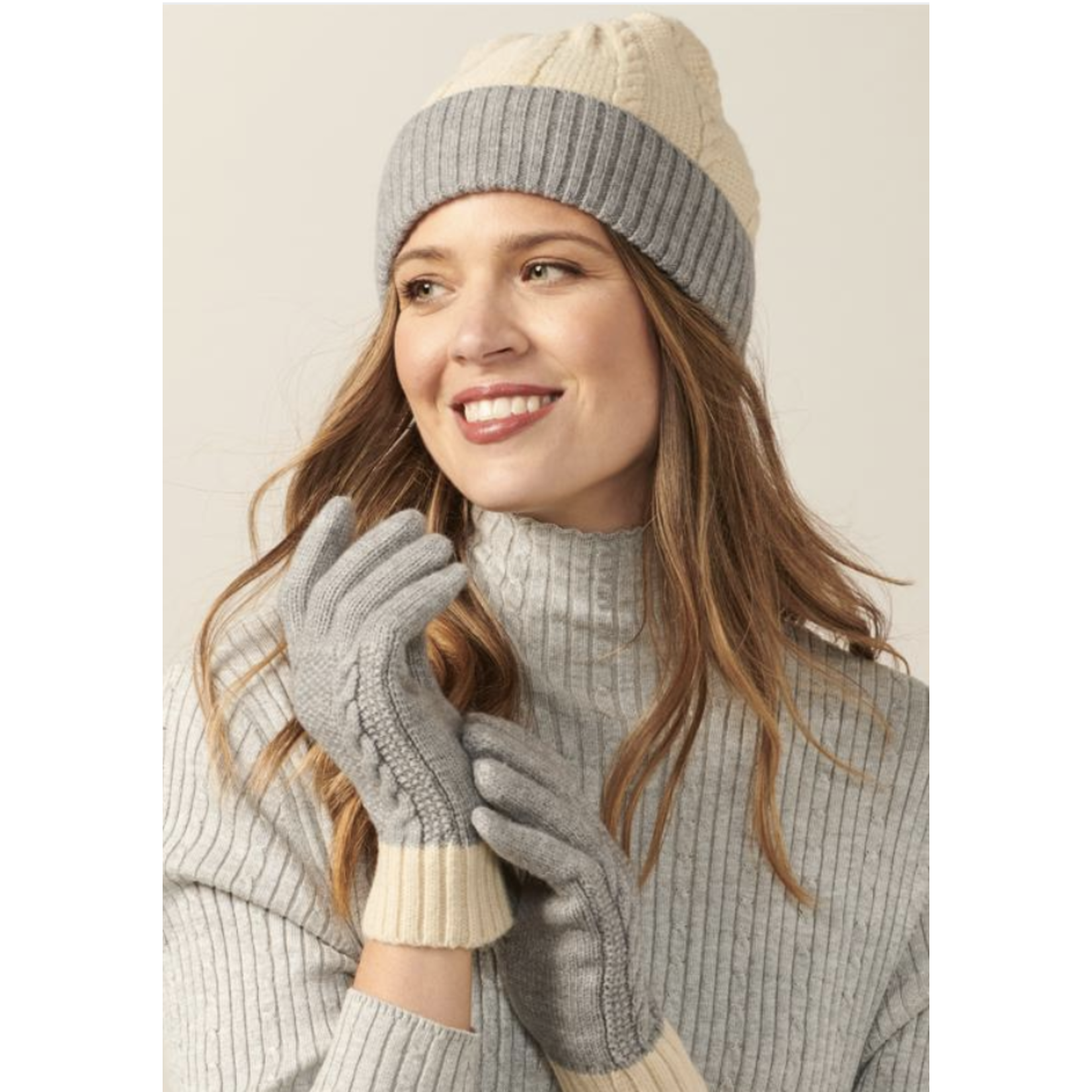Charlie Paige Blended Yarn Two Tone Knitted Hat & Glove Set by Charlie Paige Camel