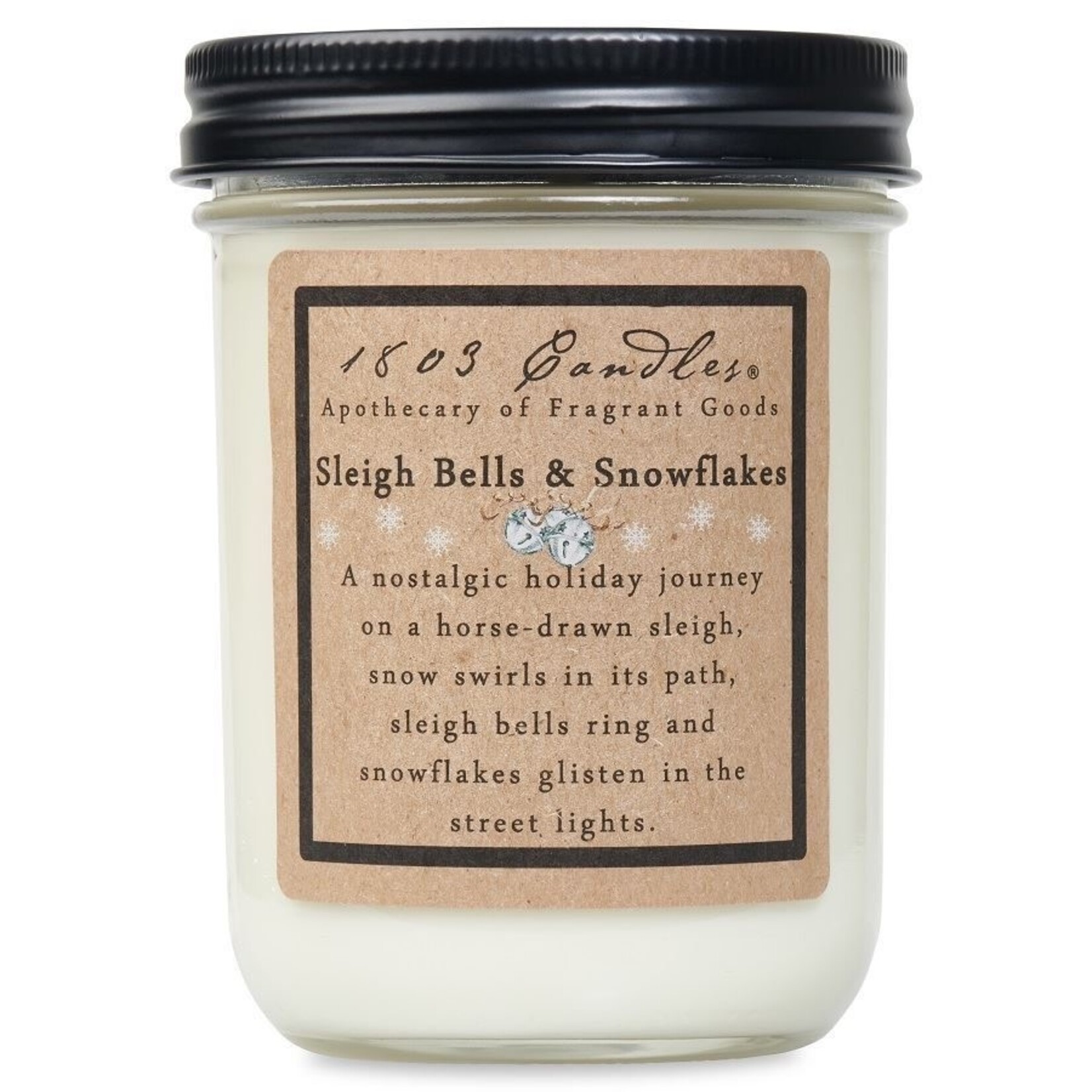 1803 1803 Sleigh Bells & Snowflakes Soy Jar Candle