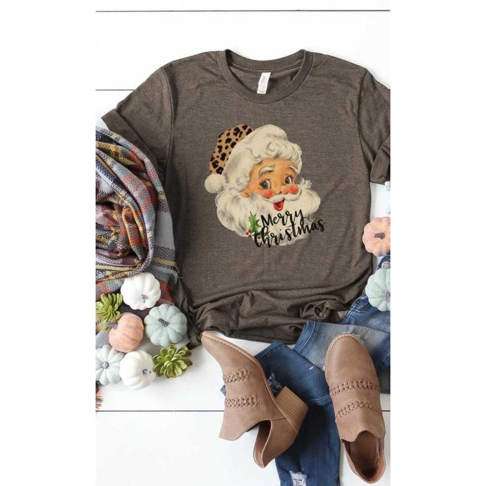 Kissed Apparel Kissed Apparel Leopard Hat Retro Santa Tee