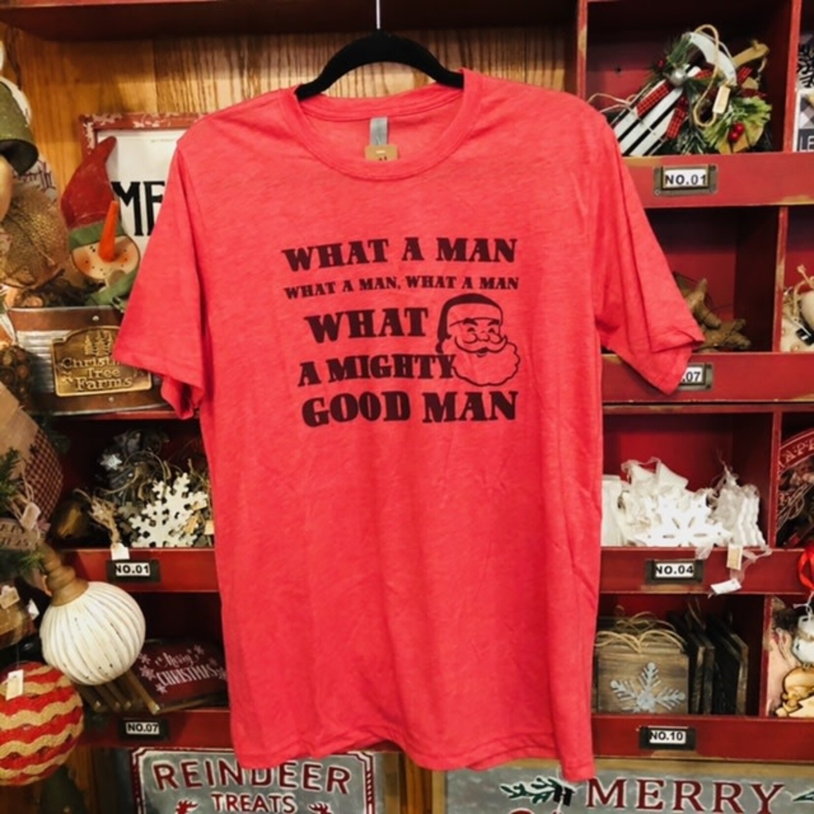 Wild Roots What A Man Santa Graphic T-Shirt Size Medium