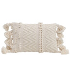 Creative Co-op Textured Lumbar Pillow w/Poms & Tassels