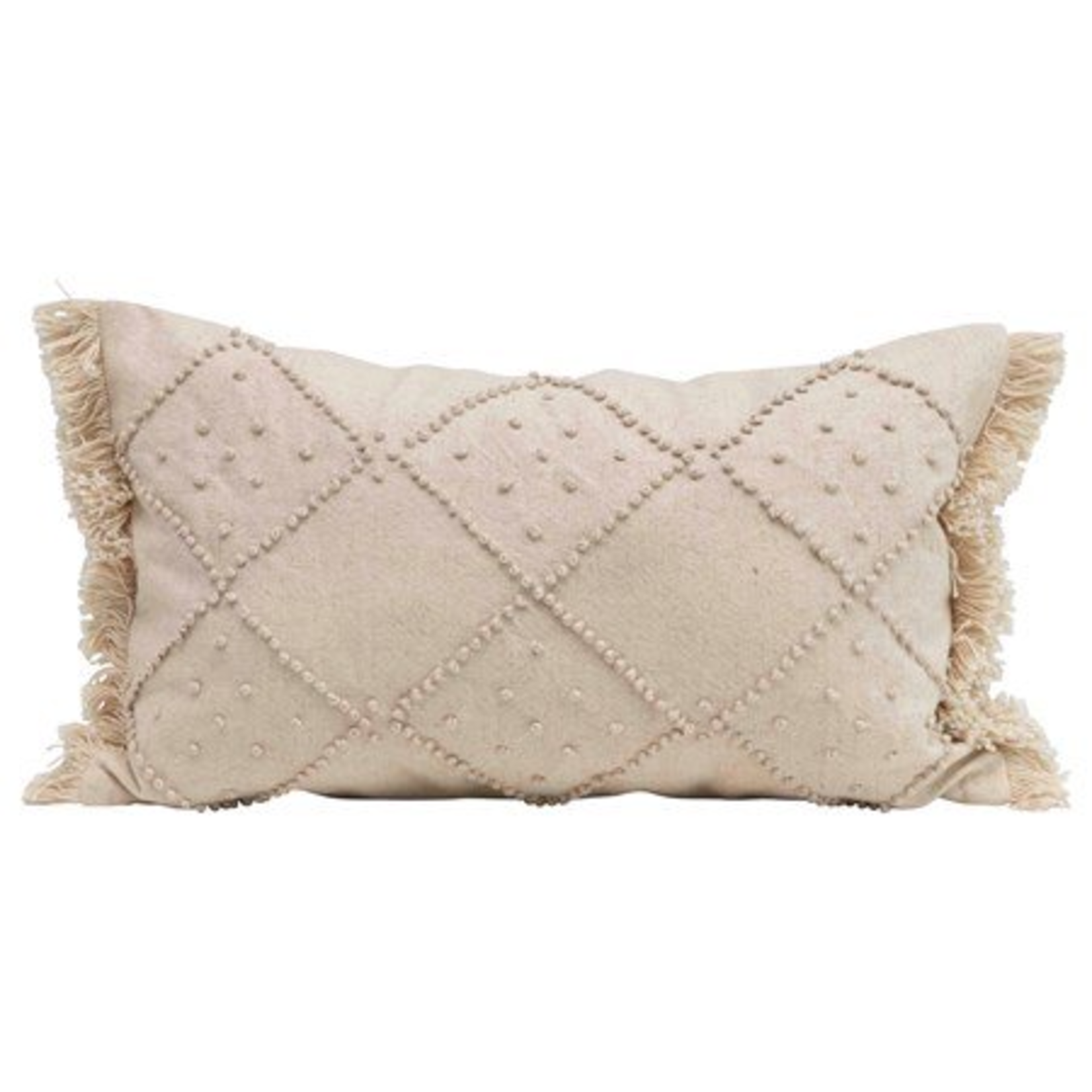 Creative Co-op Lumbar Pillow w/French Knots & Fringe