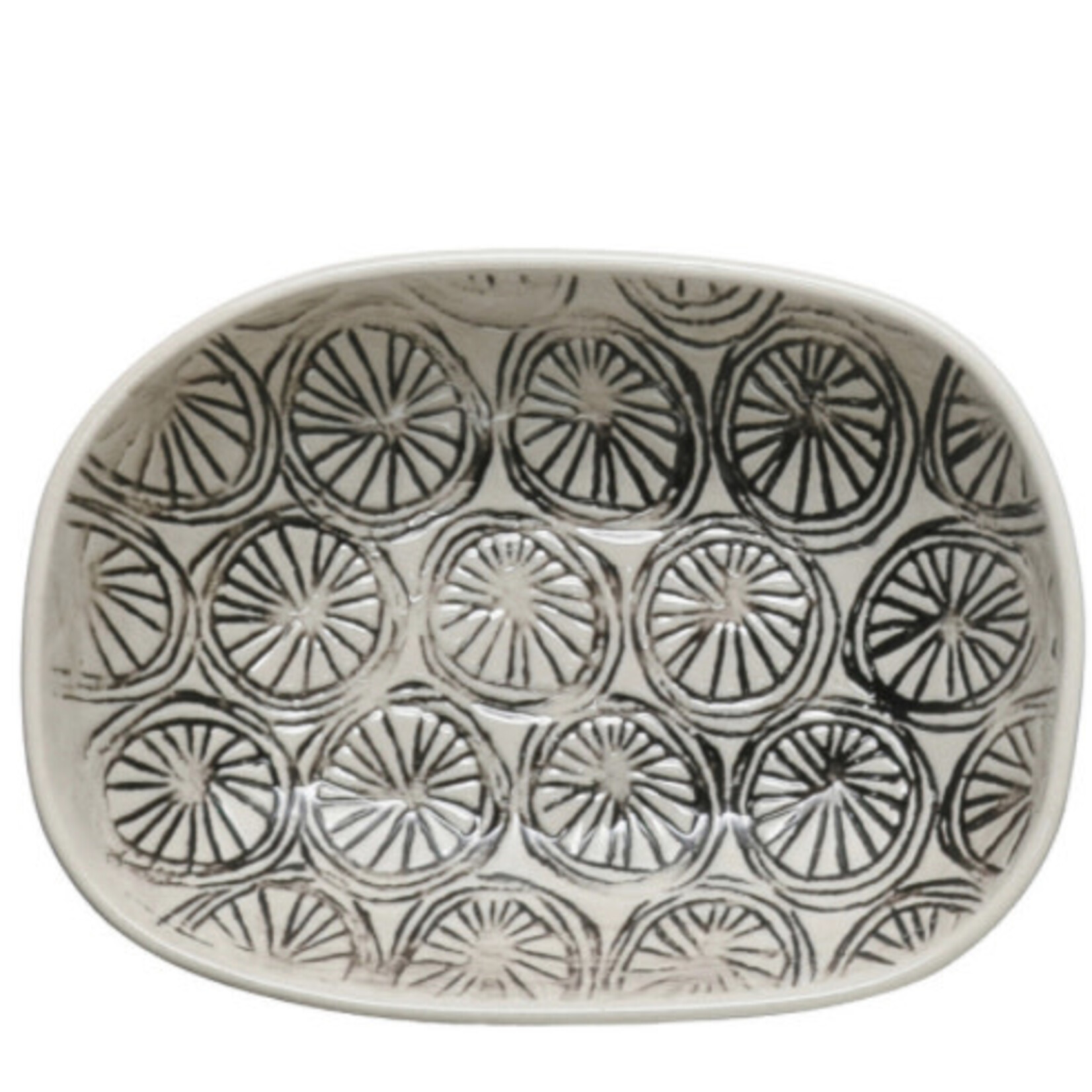 Creative Co-op Hand Stamped Stoneware Dish w/Pattern