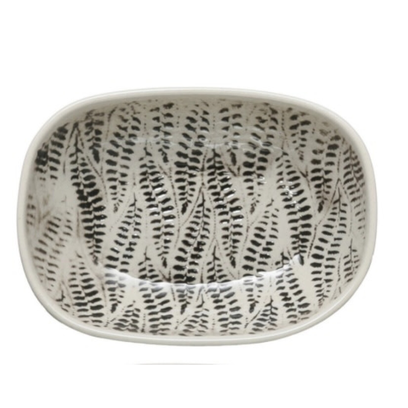 Creative Co-op Hand Stamped Stoneware Dish w/Pattern