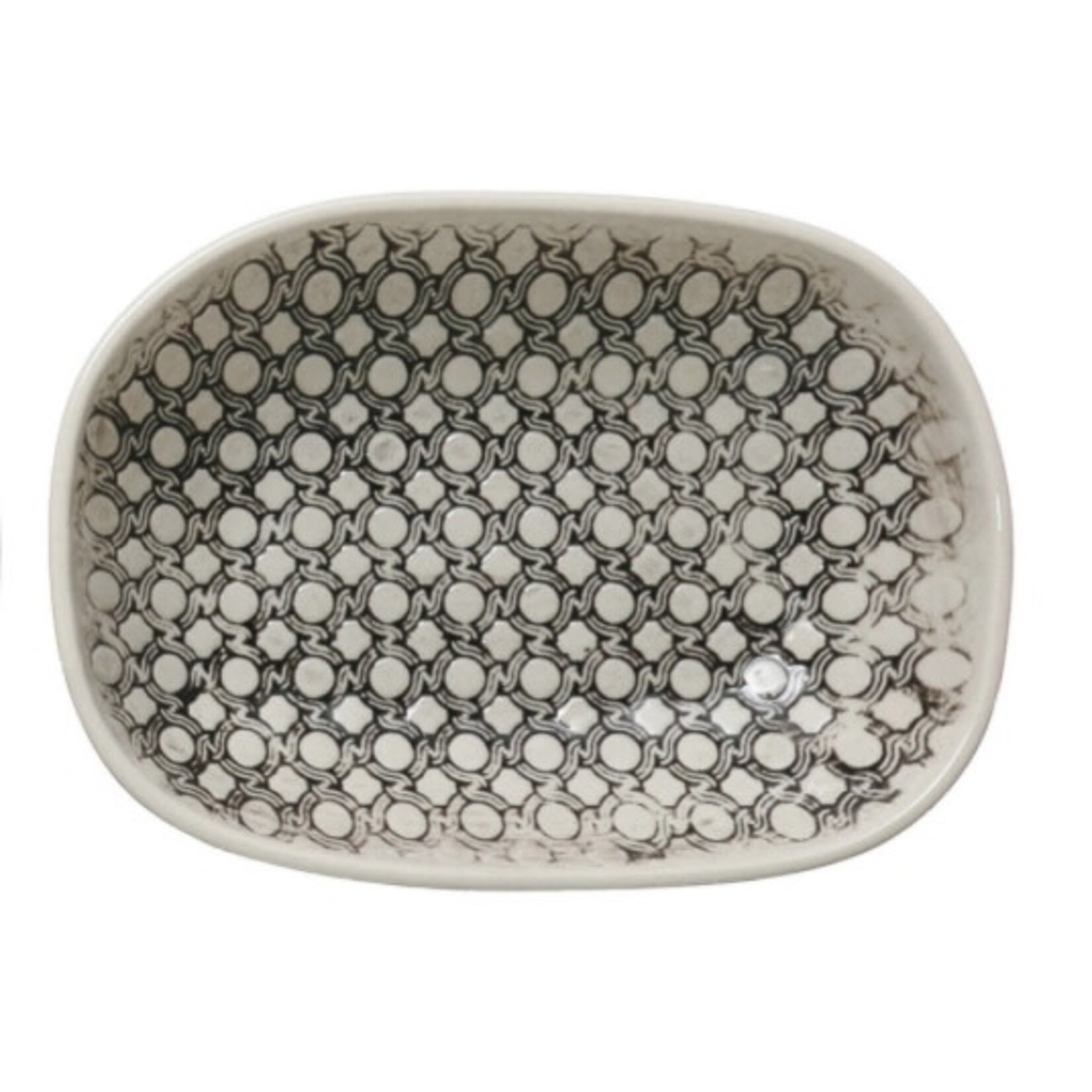 Creative Co-op Hand Stamped Stoneware Dish w/Pattern