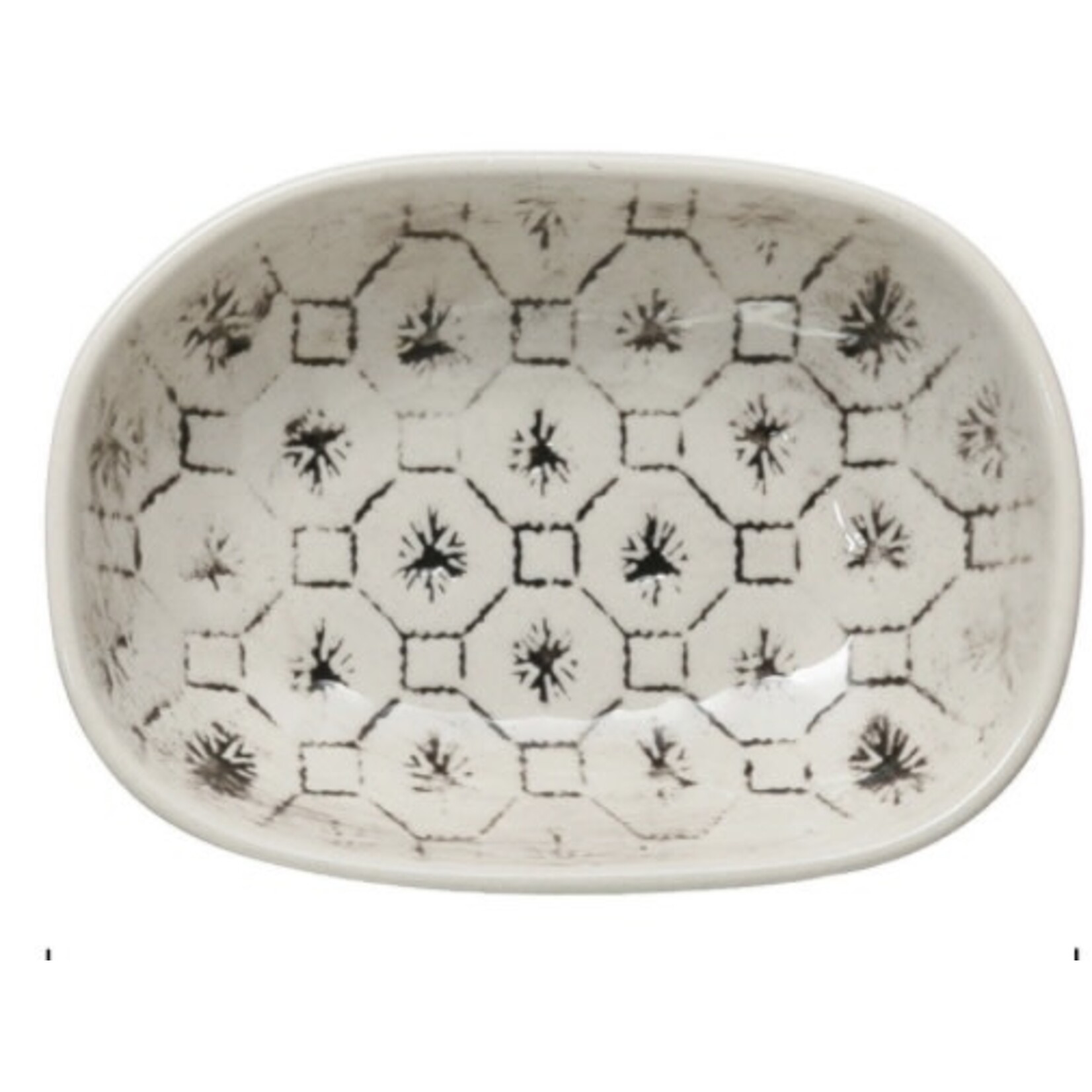 Creative Co-op Hand Stamped Stoneware Dish w/Pattern