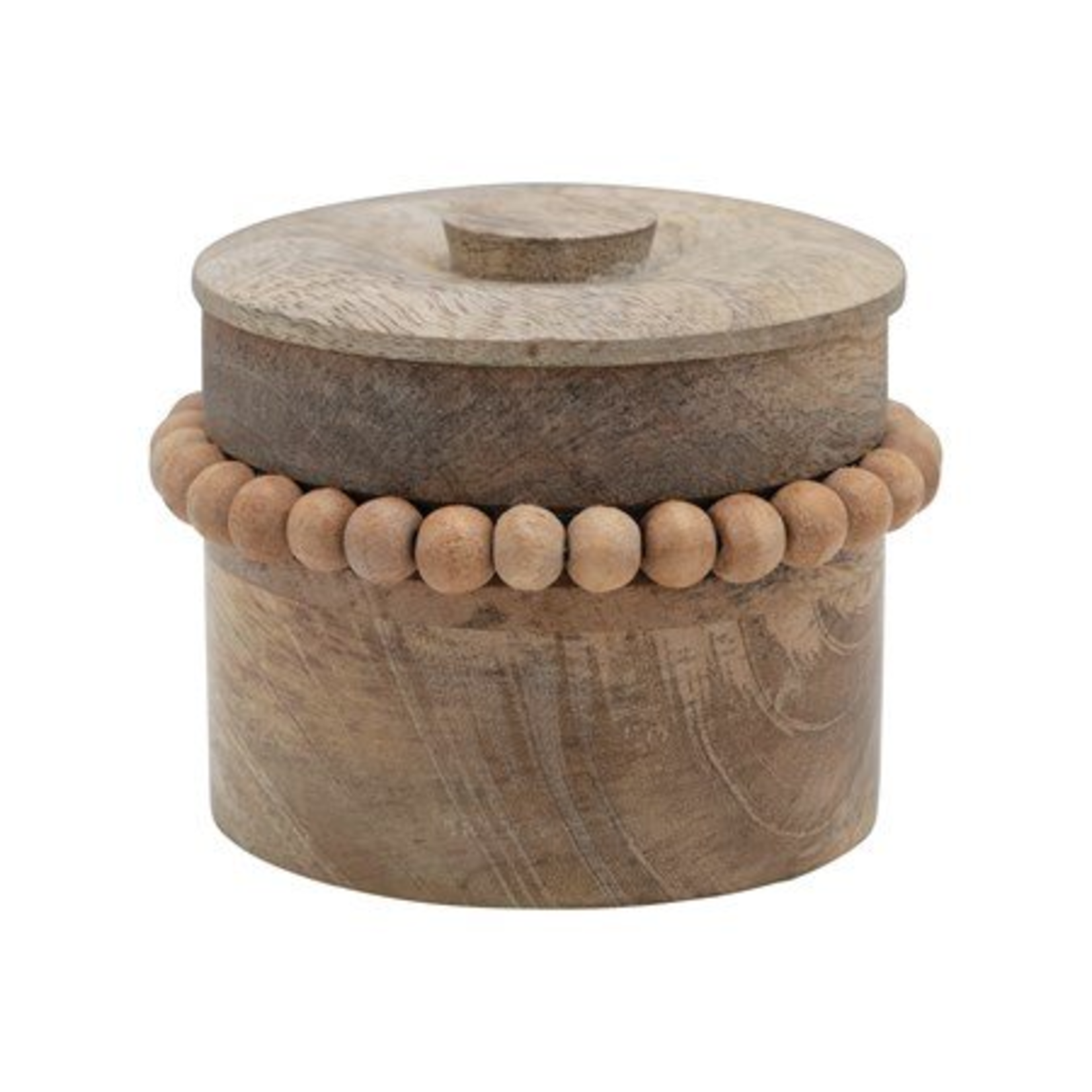 Creative Co-op Mango Wood Box w/Wood Beads & Lid