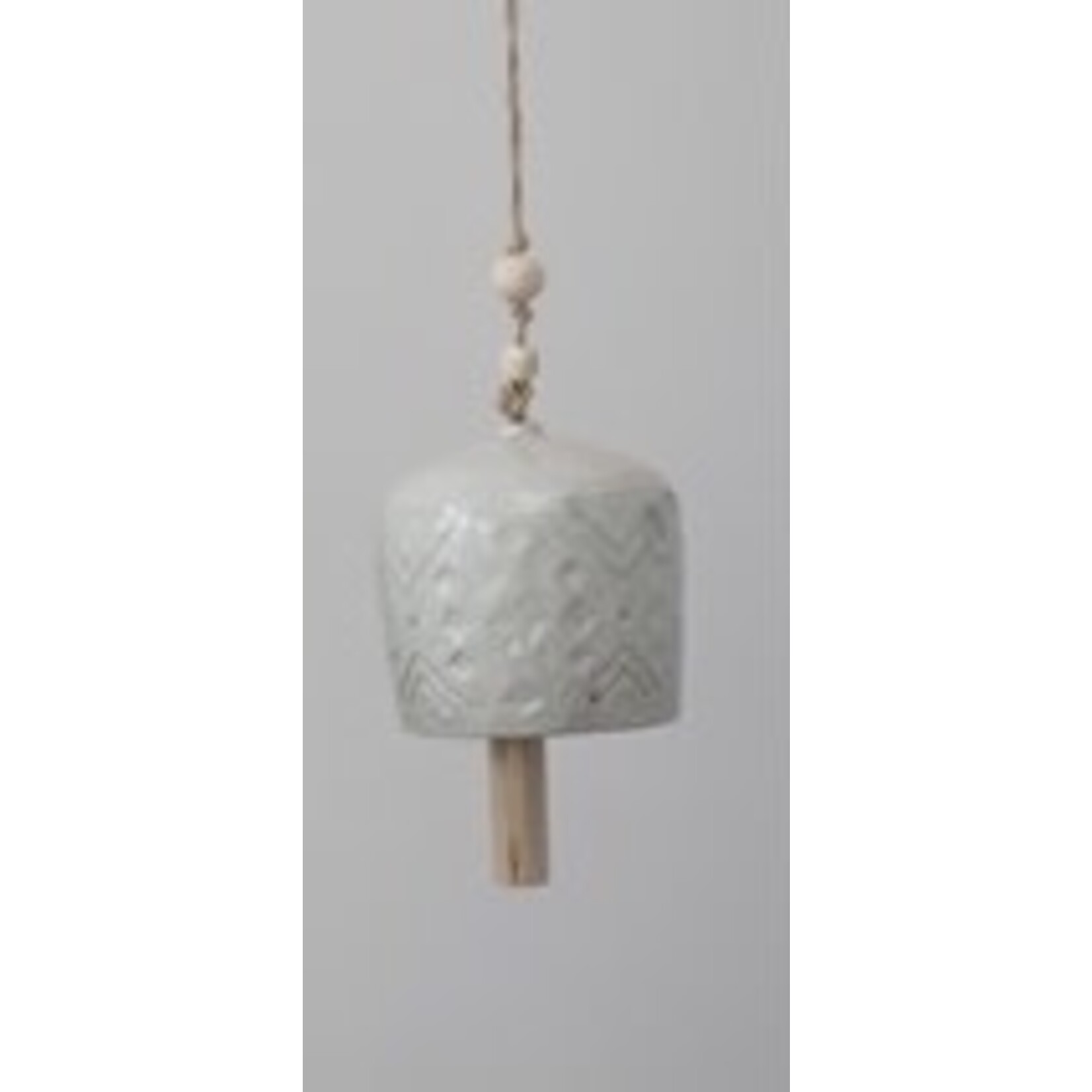 Creative Co-op Stoneware Bell w/Wood Bead & Reactive Glaze