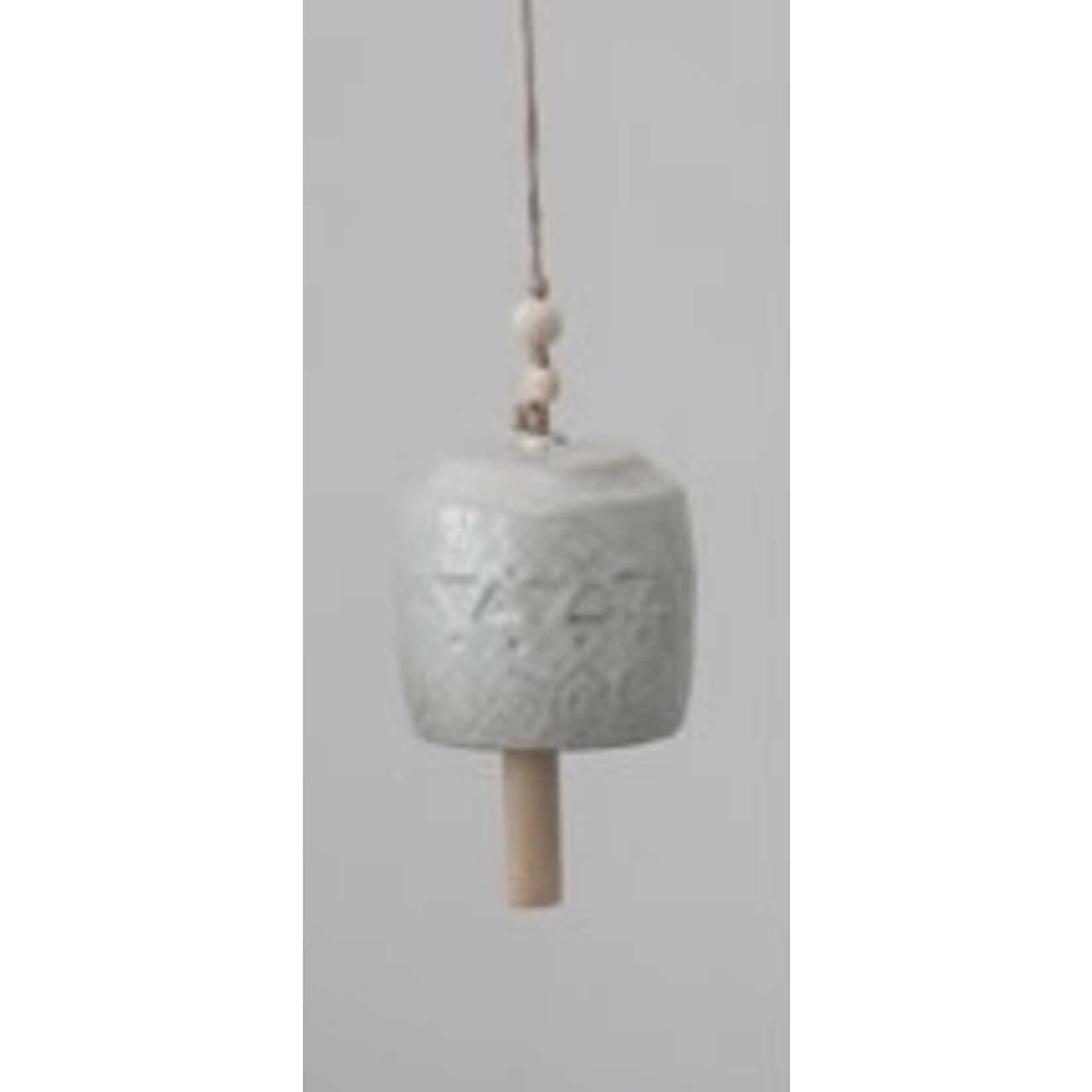 Creative Co-op Stoneware Bell w/Wood Bead & Reactive Glaze