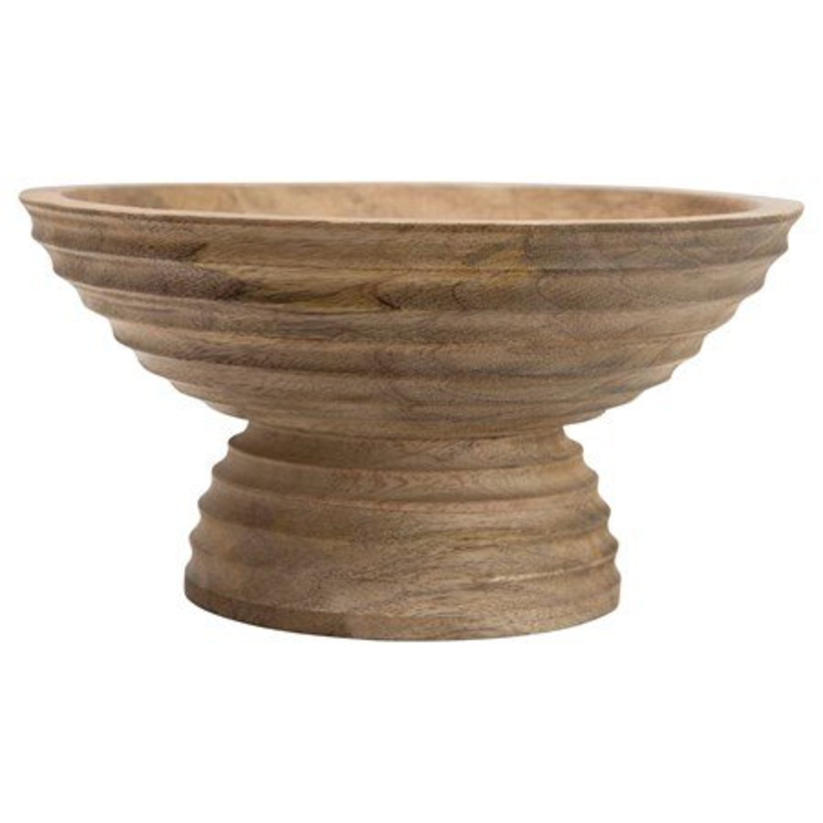 Creative Co-op Mango Wood Ridged Footed Bowl