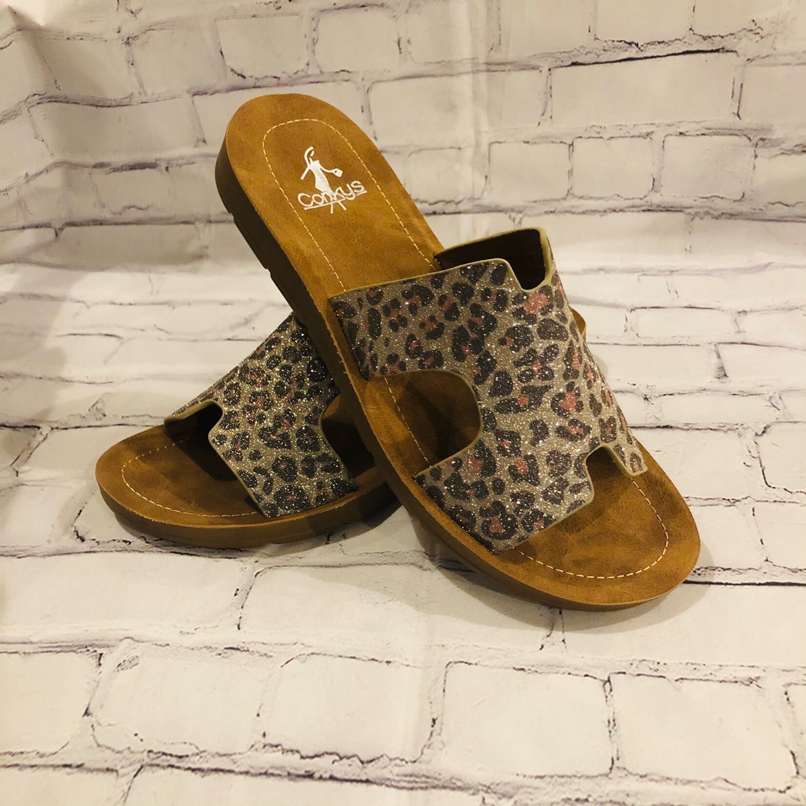 Corkys Corky's Bogalusa Strap Slide Sandal Shimmer Leopard Size 7