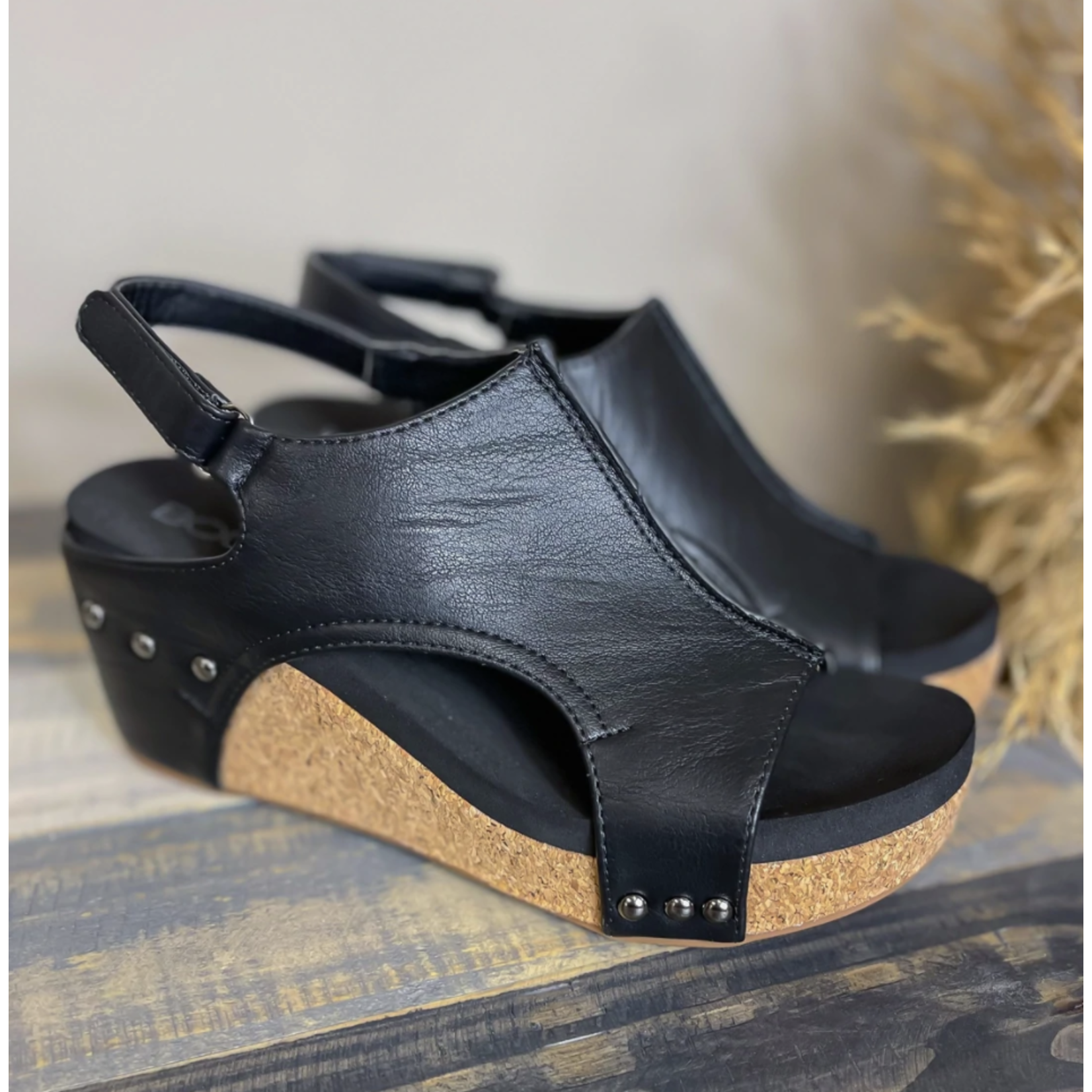 Corkys Corky's Carley Wedge in Black Smooth