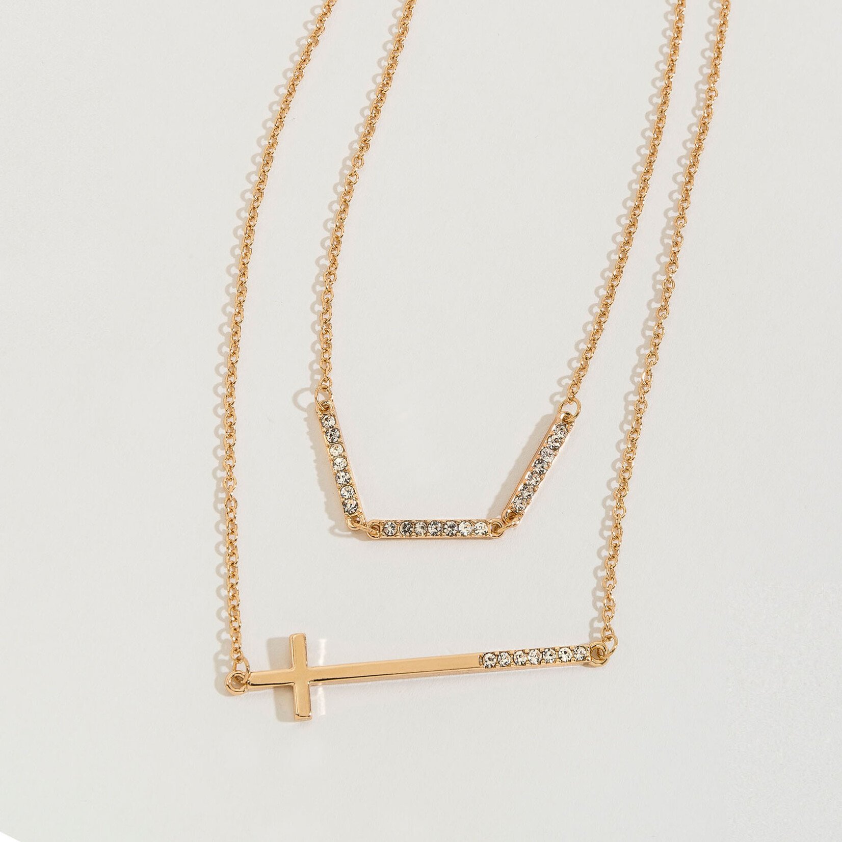 Howards Sideways Cross and Gemstone Layered Necklace