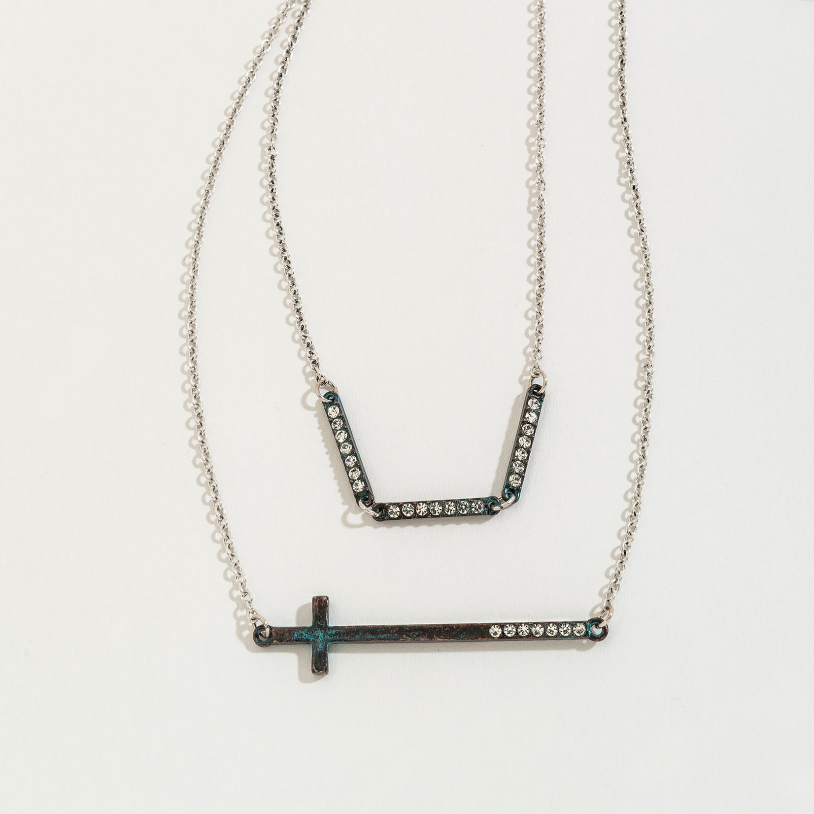Howards Sideways Cross and Gemstone Layered Necklace