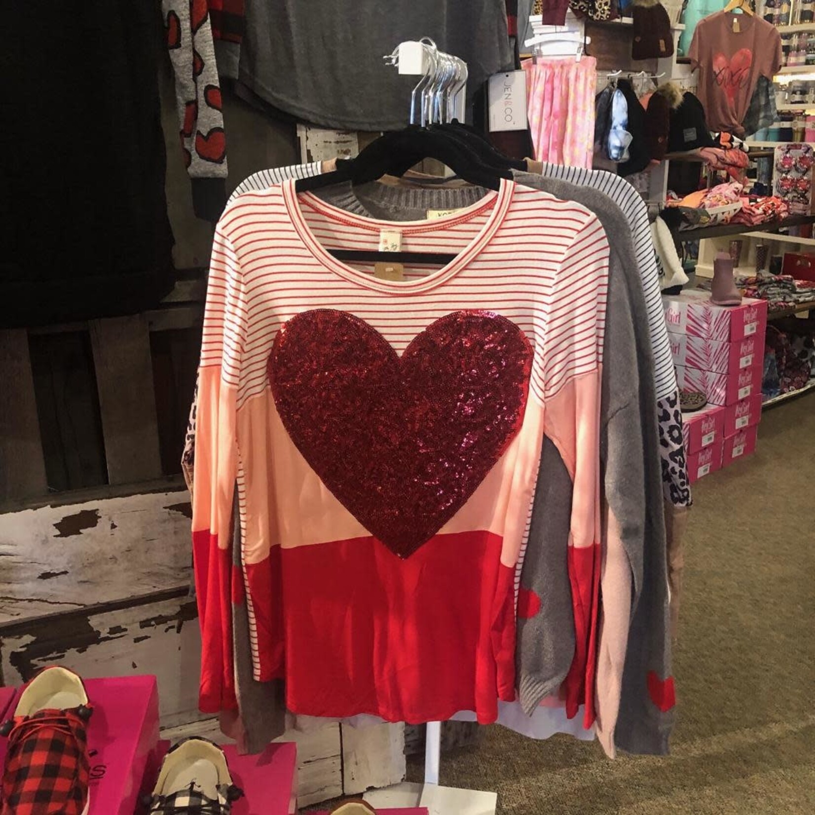 7th Ray Sequin Heart Color Block Top