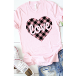 Kissed Apparel Pink Plaid Love Graphic Tee