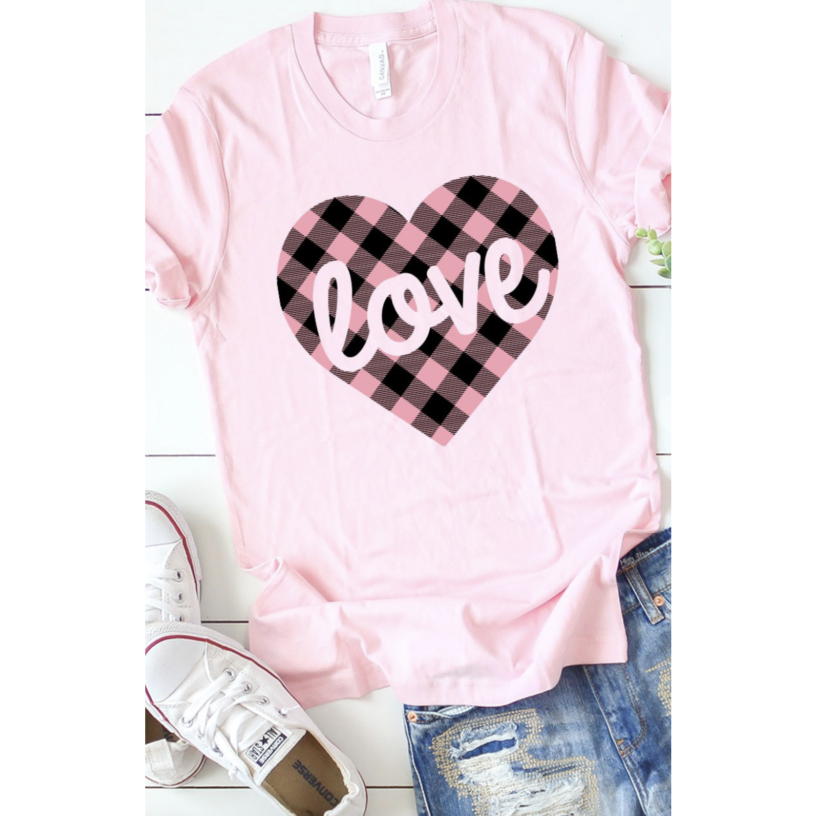 Kissed Apparel Pink Plaid Love Graphic Tee
