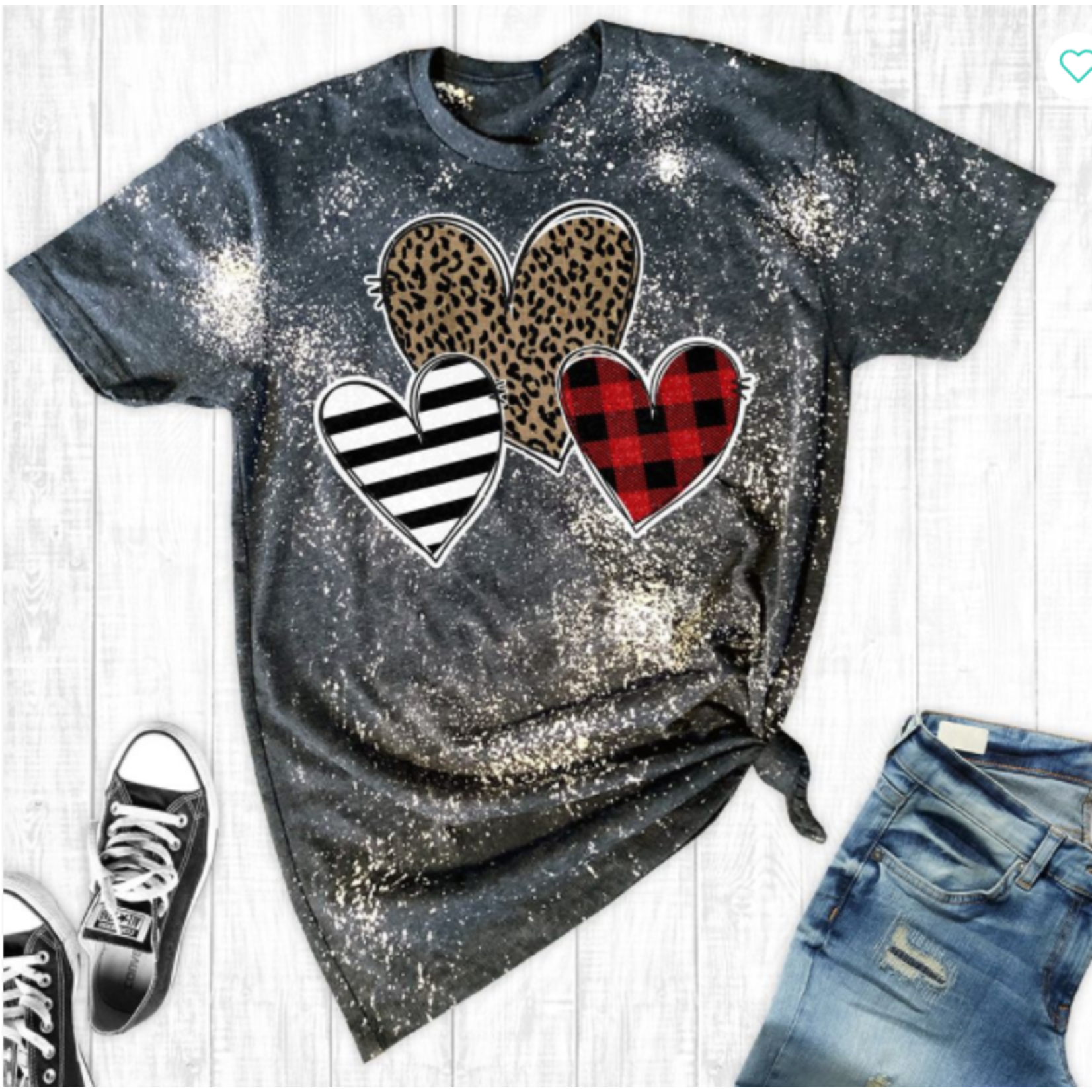 Rebel Rose Distressed Three Valentine's Hearts T-Shirt