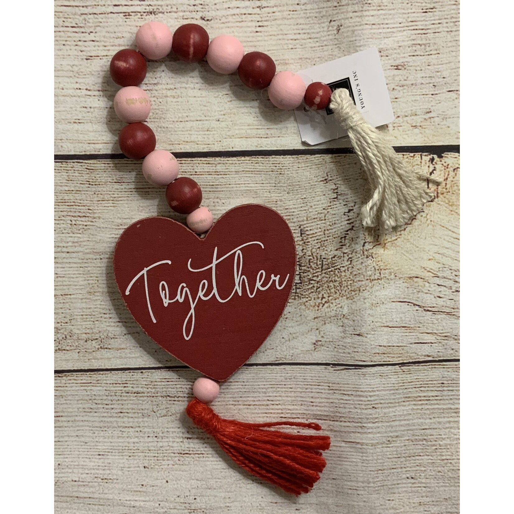 Youngs Valentine Heart Shaped Sign w/Blessing Beads